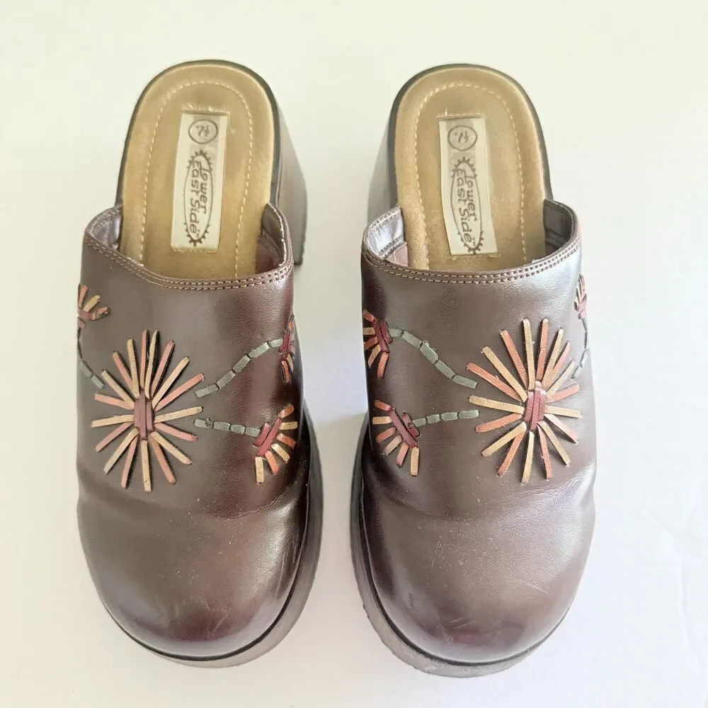 VTG Y2K Lower East Side Brown Faux Leather Chunky Clogs Sz 7.5 - Picture 4 of 8